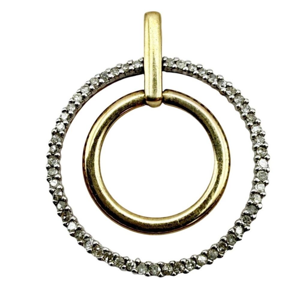 Heng Ngai HN 10K Yellow Gold Diamond Double Ring Circle Swing Pendant 7/8"